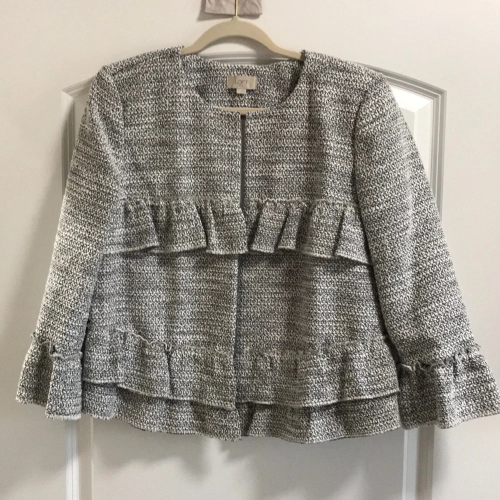 LOFT Gray Ruffle Jacket - Picture 3 of 6